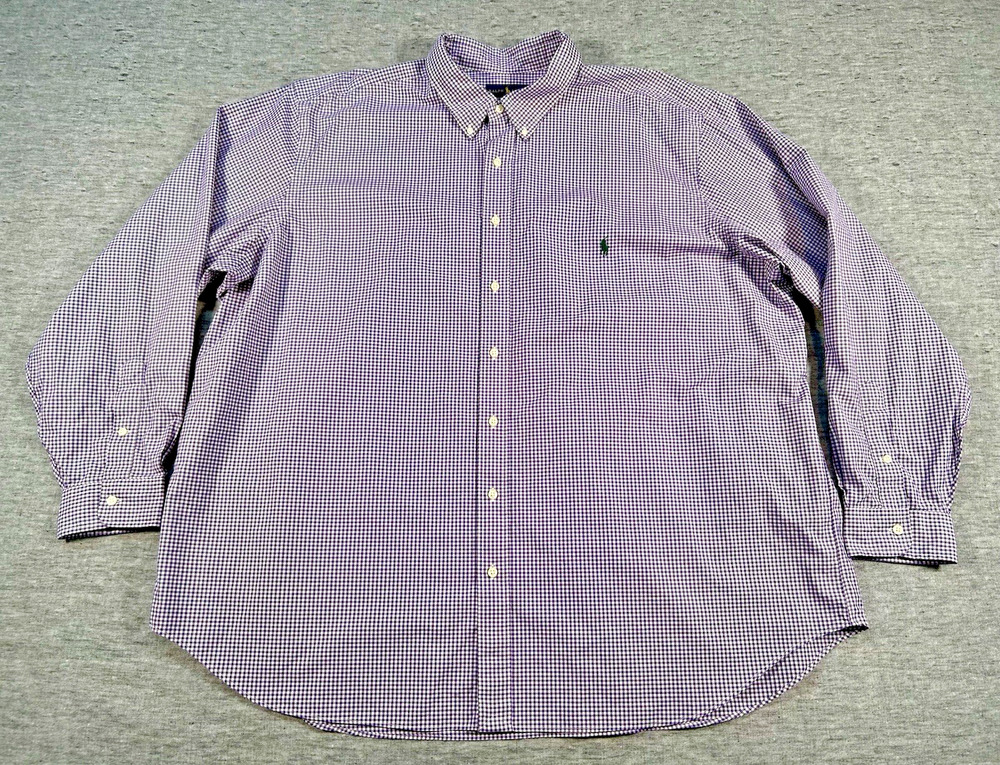 Ralph Lauren Shirt Mens 3XB Big Purple Plaid Long Sleeve Cotton Preppy Casual